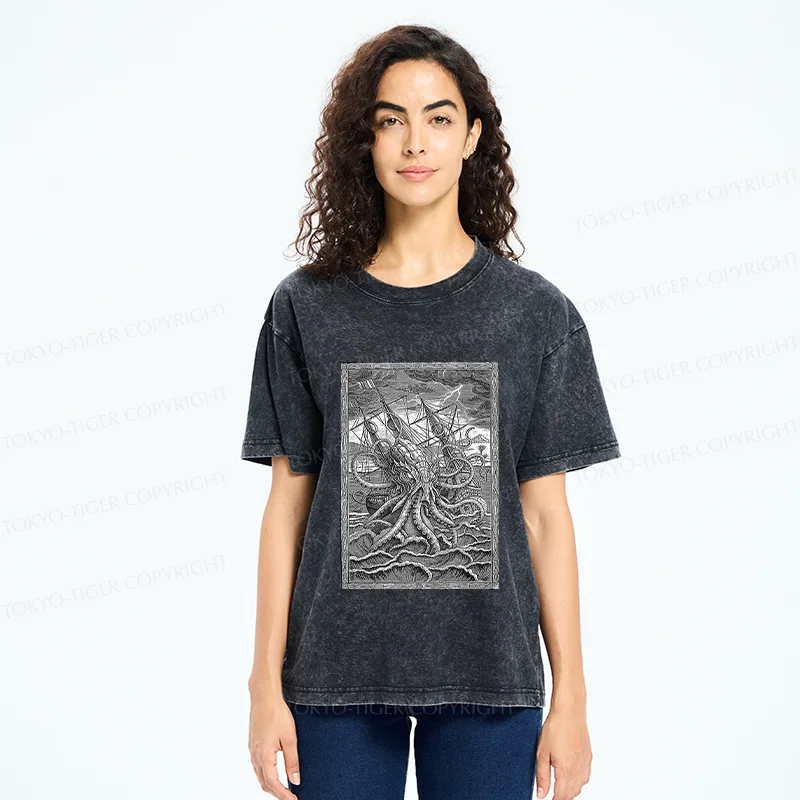 Tokyo-Tiger Octopus Attack Washed T-Shirt