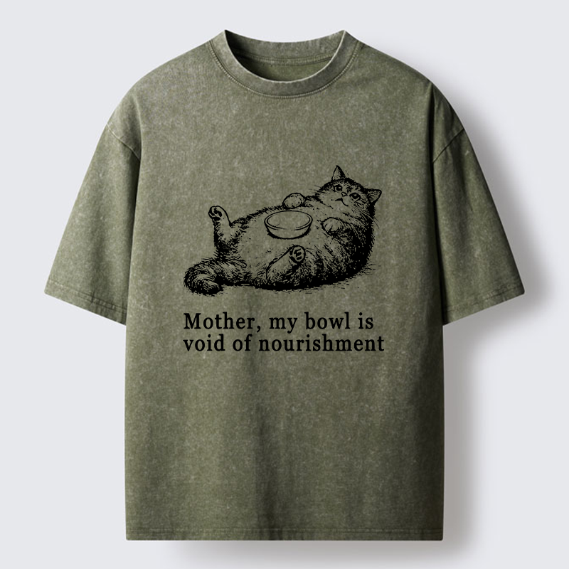 Tokyo‑Tiger Hungry Fat Cat Funny Washed T‑Shirt