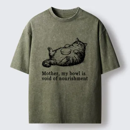 Tokyo‑Tiger Hungry Fat Cat Funny Washed T‑Shirt