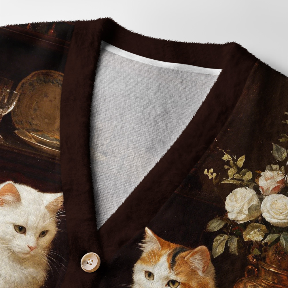 Tokyo-Tiger Cat Poker Tea Party Ugly Cardigan Sweater