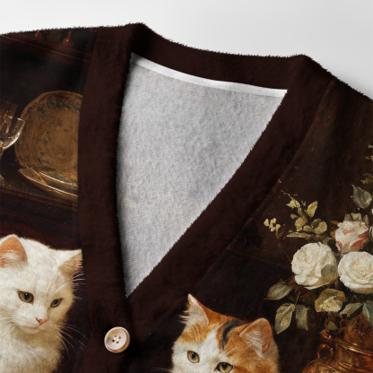 Tokyo-Tiger Cat Poker Tea Party Ugly Cardigan Sweater
