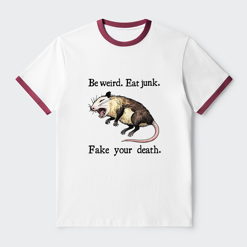 Tokyo-Tiger Possum Playing Dead Funny Contrast Trim T-Shirt