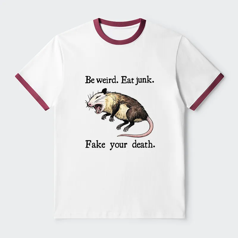 Tokyo-Tiger Possum Playing Dead Funny Contrast Trim T-Shirt