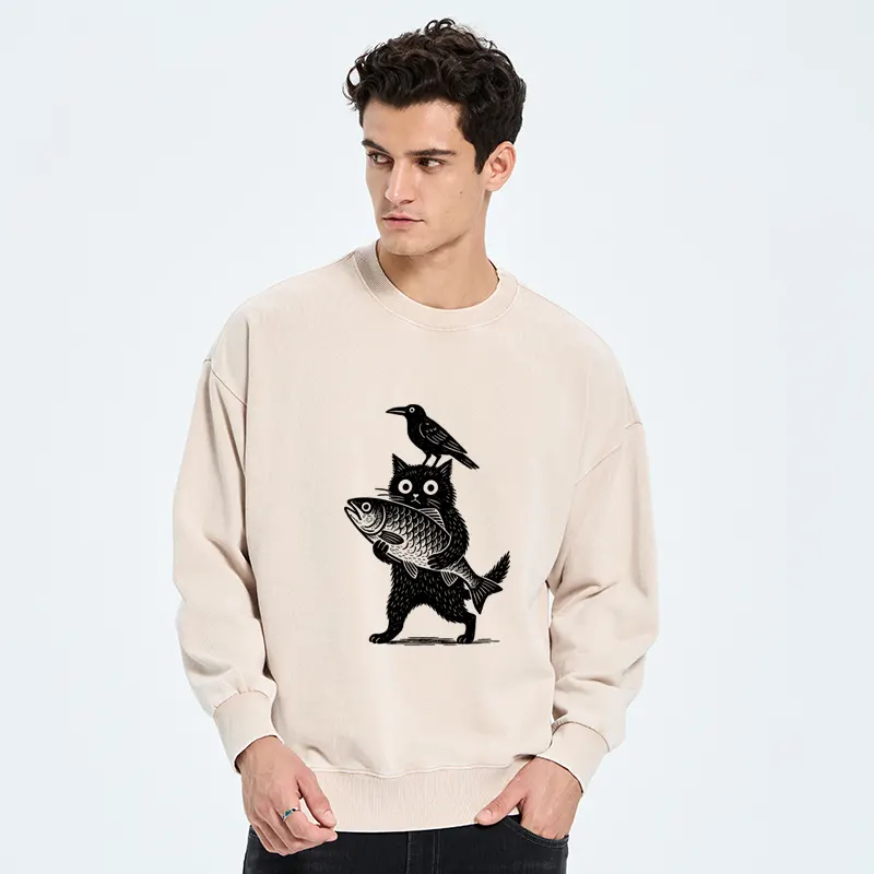 Tokyo-Tiger Black Animals Funny Washed Sweatshirt