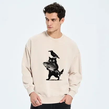Tokyo-Tiger Black Animals Funny Washed Sweatshirt