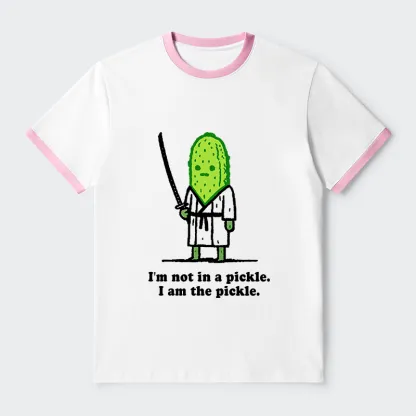 Tokyo-Tiger Funny Cucumber Samurai Contrast Trim T-Shirt