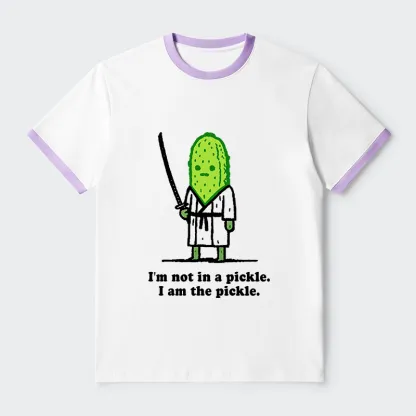 Tokyo-Tiger Funny Cucumber Samurai Contrast Trim T-Shirt