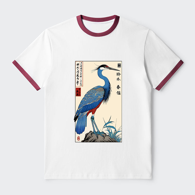 Tokyo-Tiger Colorful Crane Contrast Trim T-Shirt
