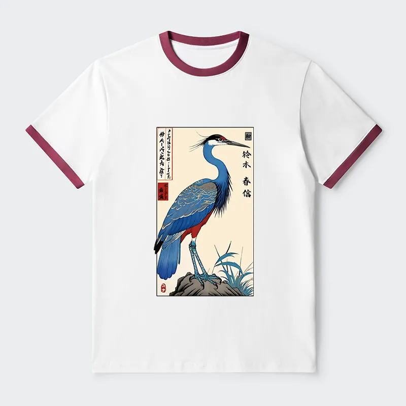 Tokyo-Tiger Colorful Crane Contrast Trim T-Shirt