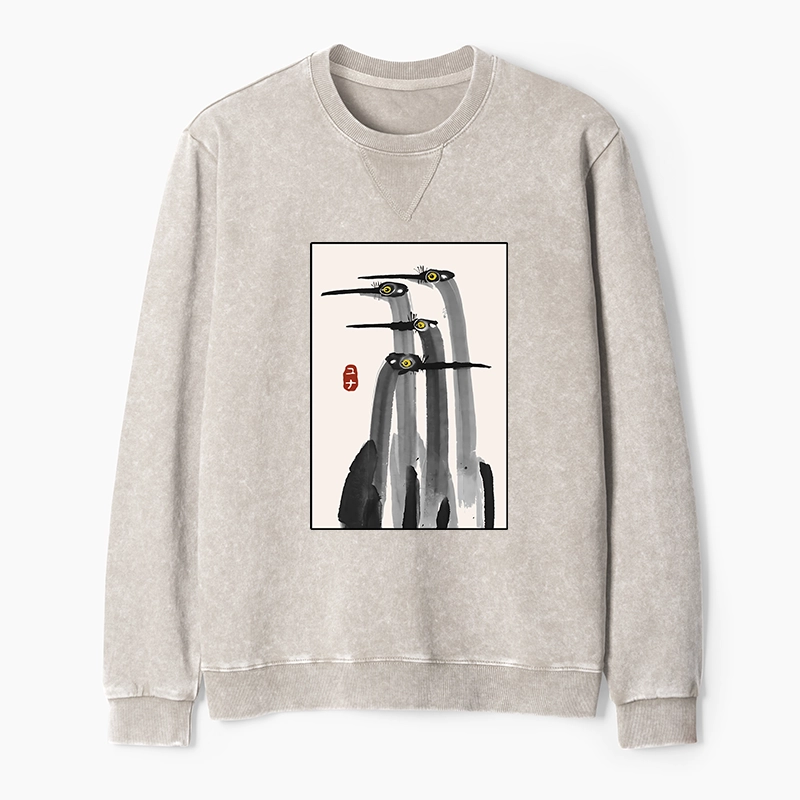 Tokyo-Tiger Japanese Crane Poster Washed Terry Sweatshirt