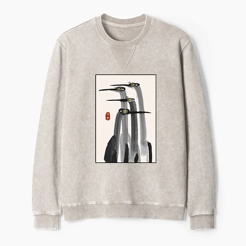 Tokyo-Tiger Japanese Crane Poster Washed Terry Sweatshirt