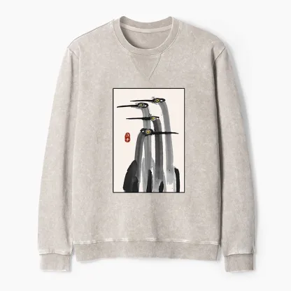 Tokyo-Tiger Japanese Crane Poster Washed Terry Sweatshirt