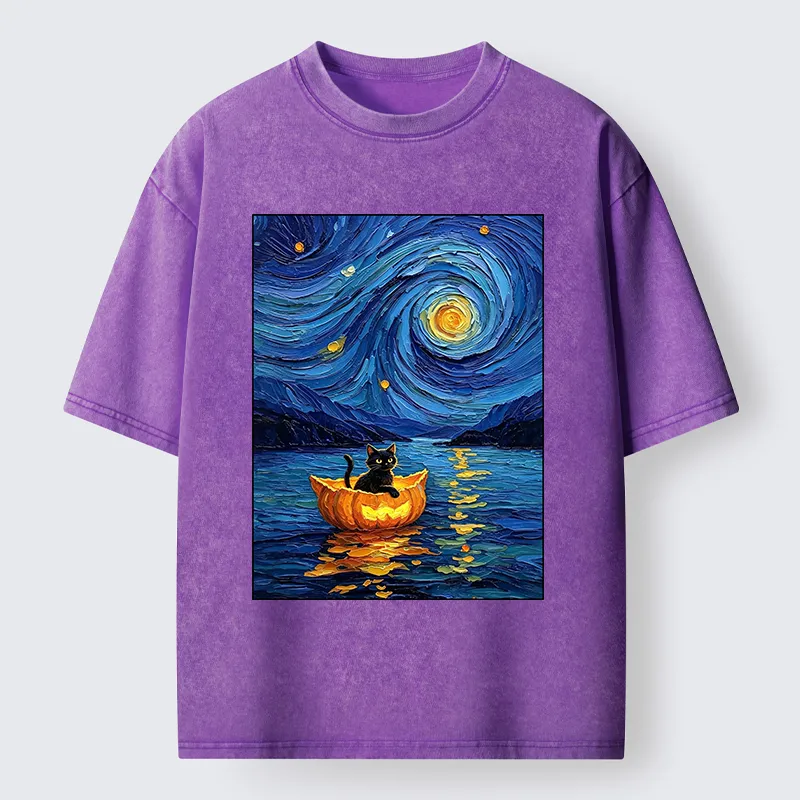 Tokyo‑Tiger Pumpkin Boat Cat Washed T-Shirt