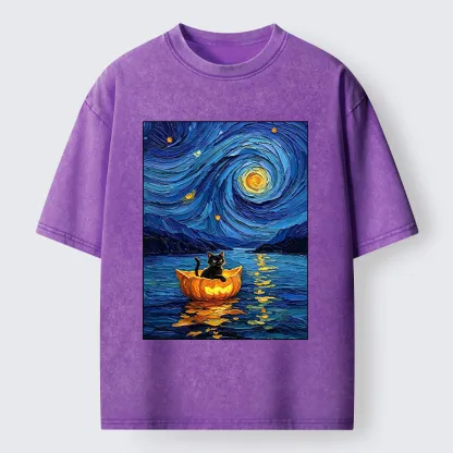 Tokyo‑Tiger Pumpkin Boat Cat Washed T-Shirt
