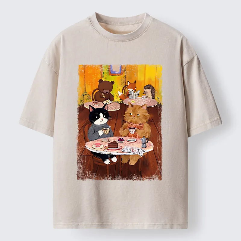 Tokyo-Tiger Cute Animal Cafe Washed T-Shirt