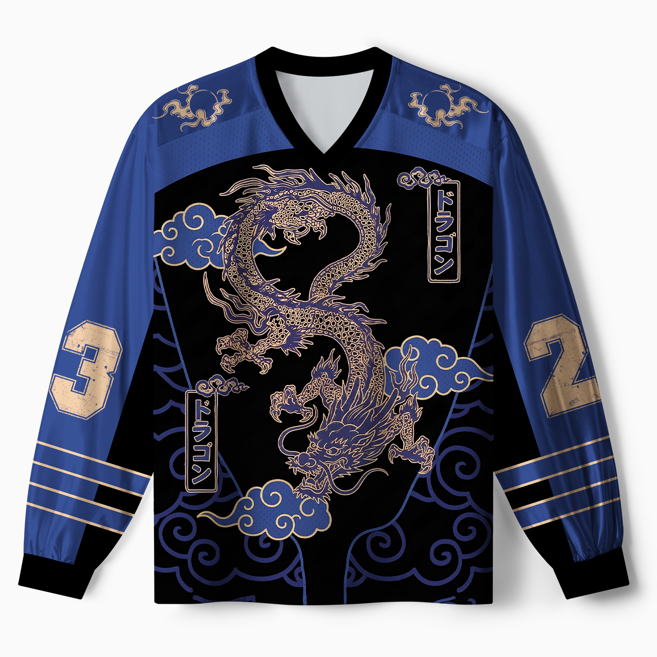 Tokyo-Tiger Oriental Cloud Dragon Paneled Long Sleeve Jersey