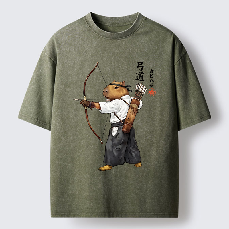 Tokyo-Tiger Capybara Kyudo Meme Washed T-Shirt