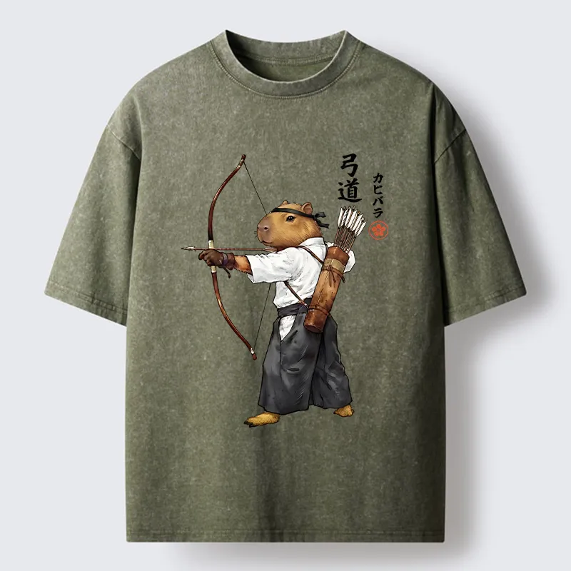 Tokyo-Tiger Capybara Kyudo Meme Washed T-Shirt