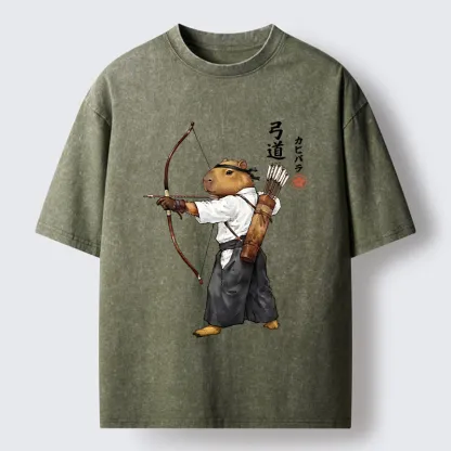 Tokyo-Tiger Capybara Kyudo Meme Washed T-Shirt