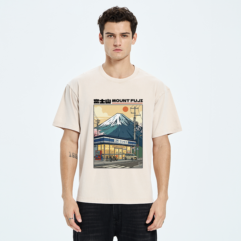 Tokyo-Tiger Japanese Street Fuji Mountain Art Washed T-Shirt
