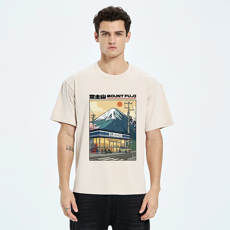 Tokyo-Tiger Japanese Street Fuji Mountain Art Washed T-Shirt