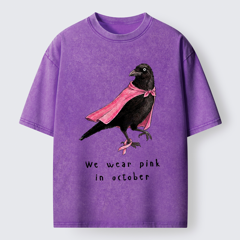 Tokyo-Tiger Pink Ribbon Raven Breast Cancer Awareness Washed T-Shirt