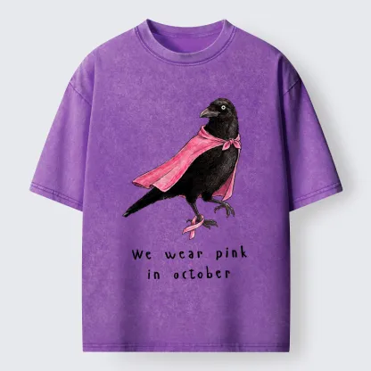 Tokyo-Tiger Pink Ribbon Raven Breast Cancer Awareness Washed T-Shirt