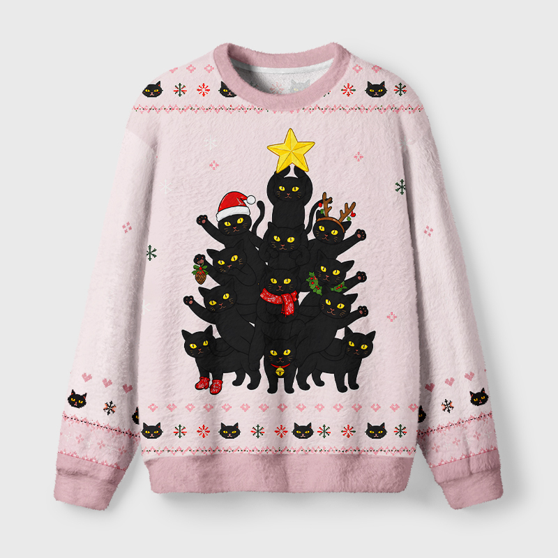 Tokyo-Tiger Cute Kitten Tree Fuzzy Christmas Ugly Sweatshirt