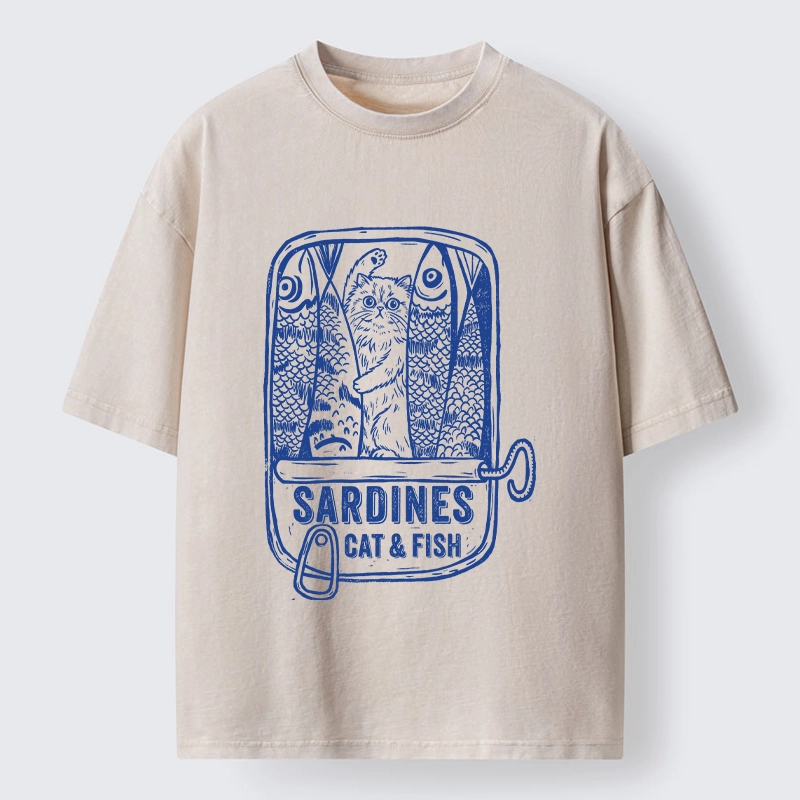Tokyo‑Tiger Cat Inside Sardine Can Washed T‑Shirt