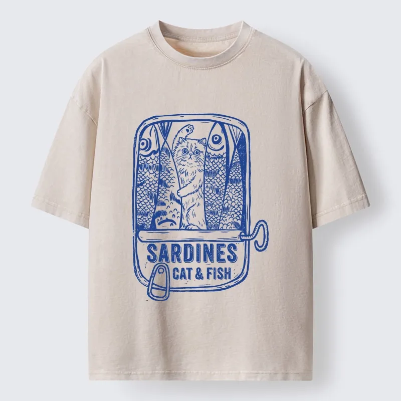 Tokyo‑Tiger Cat Inside Sardine Can Washed T‑Shirt