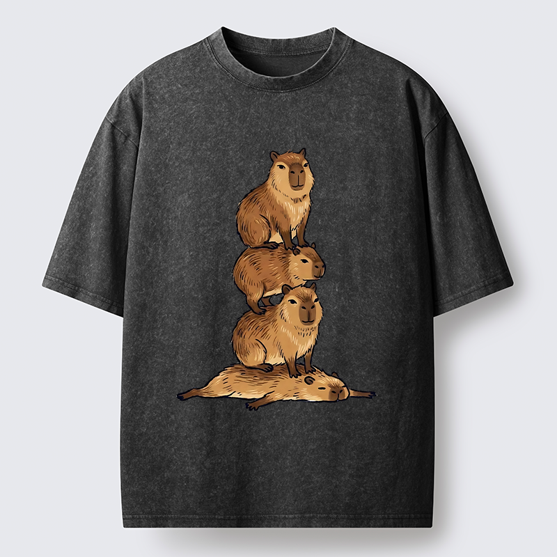 Tokyo-Tiger Chill Stack Capybara Meme Washed T-Shirt
