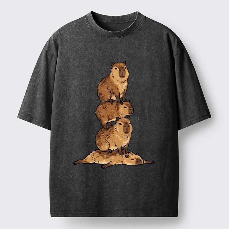 Tokyo-Tiger Chill Stack Capybara Meme Washed T-Shirt