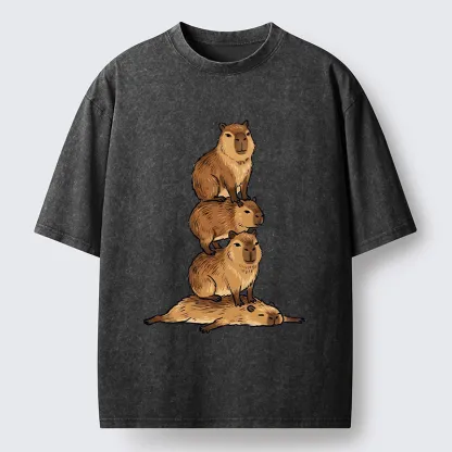 Tokyo-Tiger Chill Stack Capybara Meme Washed T-Shirt