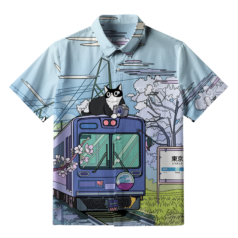 Tokyo-Tiger Black Cat On The Train Button-up Shirt