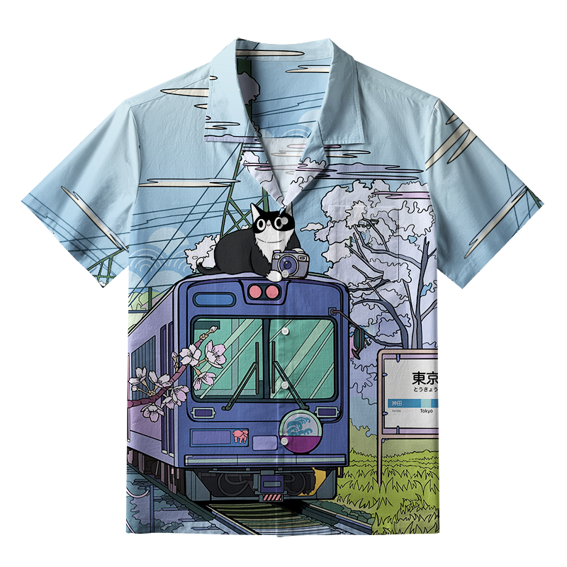 Tokyo-Tiger Black Cat On The Train Aloha Hawaiian Shirt