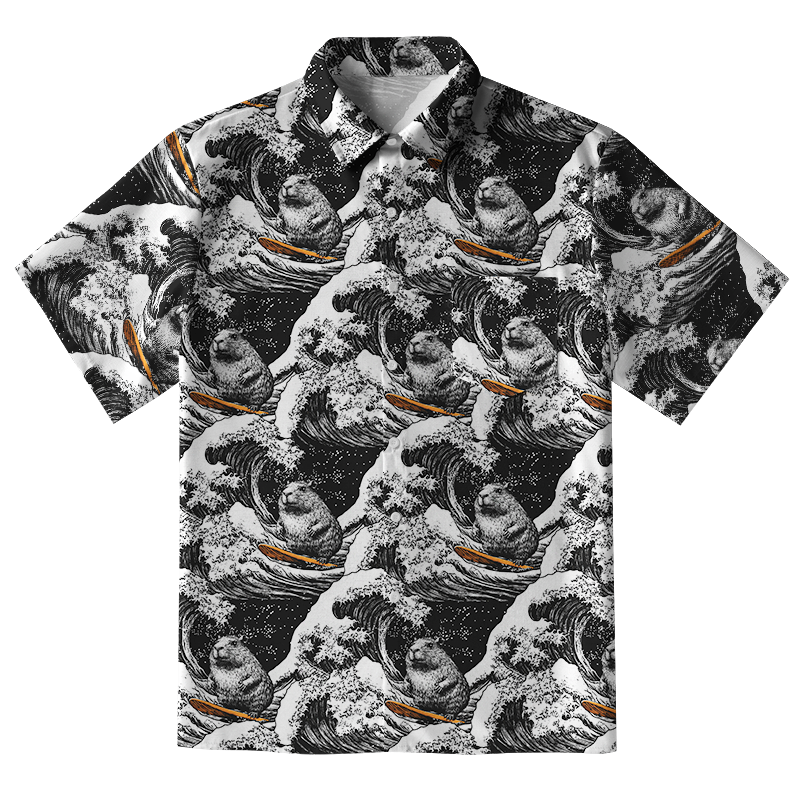 Tokyo-Tiger Surfing Capybara Button-up Shirt
