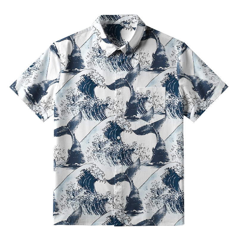 Tokyo-Tiger Whale Tail Wave Art Button-up Shirt