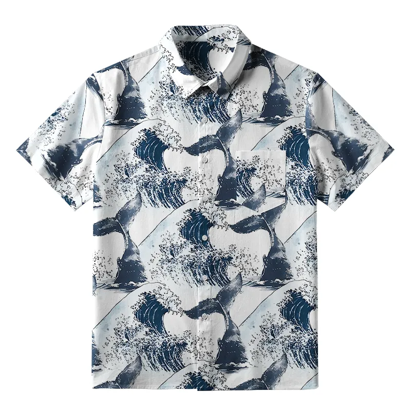 Tokyo-Tiger Whale Tail Wave Art Button-up Shirt Sale