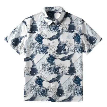 Tokyo-Tiger Whale Tail Wave Art Button-up Shirt