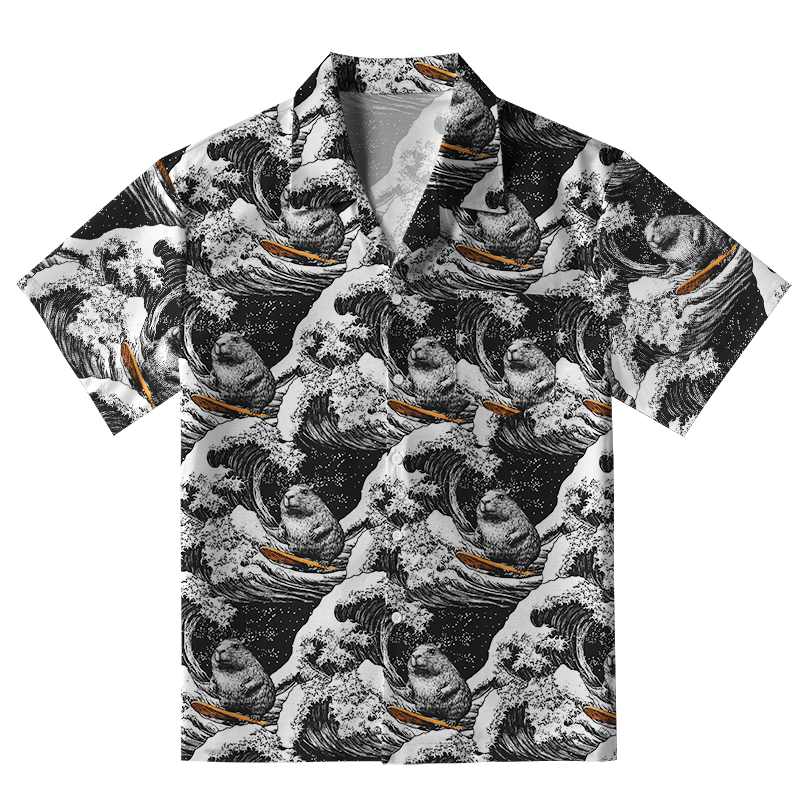 Tokyo-Tiger Surfing Capybara Aloha Hawaiian Shirt