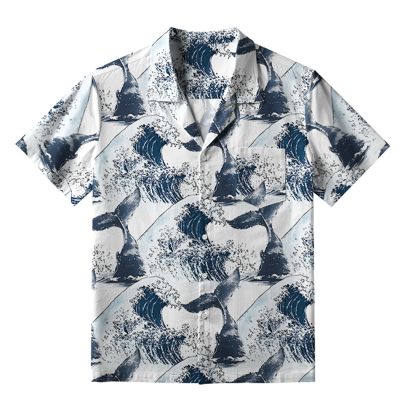Tokyo-Tiger Whale Tail Wave Art Aloha Hawaiian Shirt