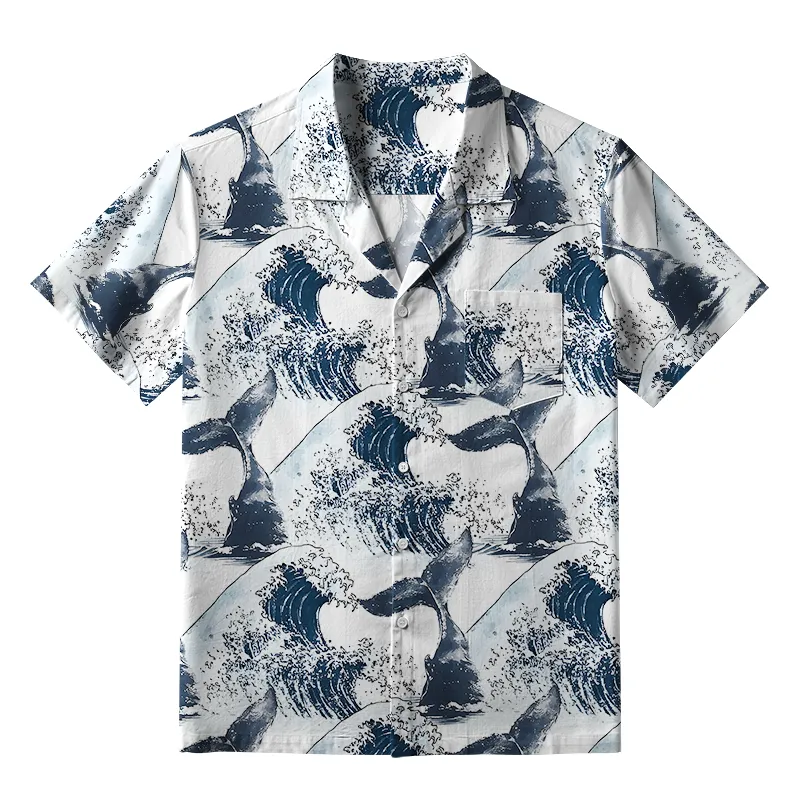 Tokyo-Tiger Whale Tail Wave Art Aloha Hawaiian Shirt Sale