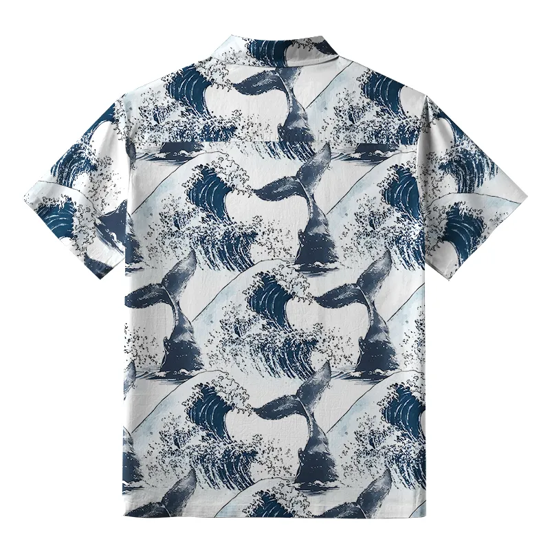 Tokyo-Tiger Whale Tail Wave Art Button-up Shirt