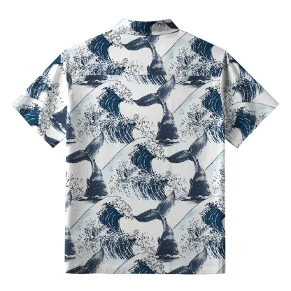 Tokyo-Tiger Whale Tail Wave Art Button-up Shirt