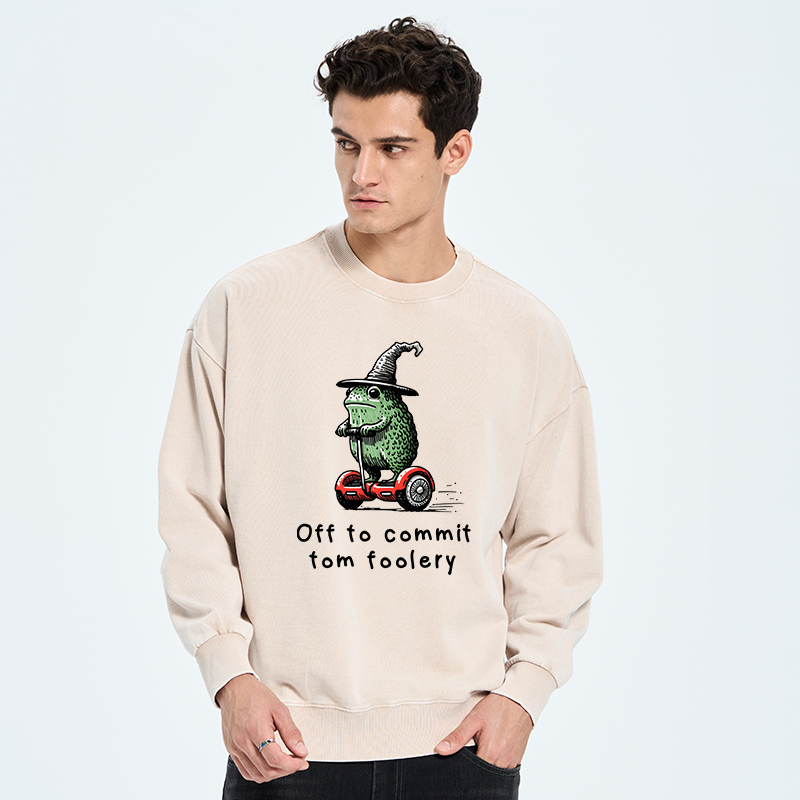 Tokyo-Tiger Frog Riding A Balance Scooter Washed Sweatshirt