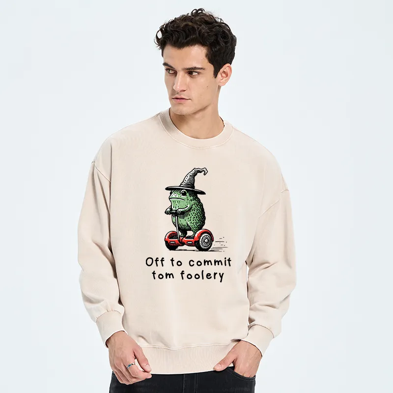 Tokyo-Tiger Frog Riding A Balance Scooter Washed Sweatshirt