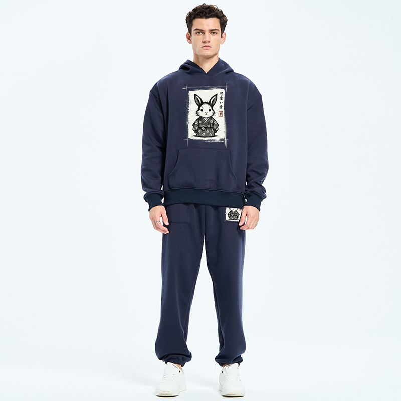 Tokyo-Tiger Woodcut Bunny Fleece Lined Hoodie Set