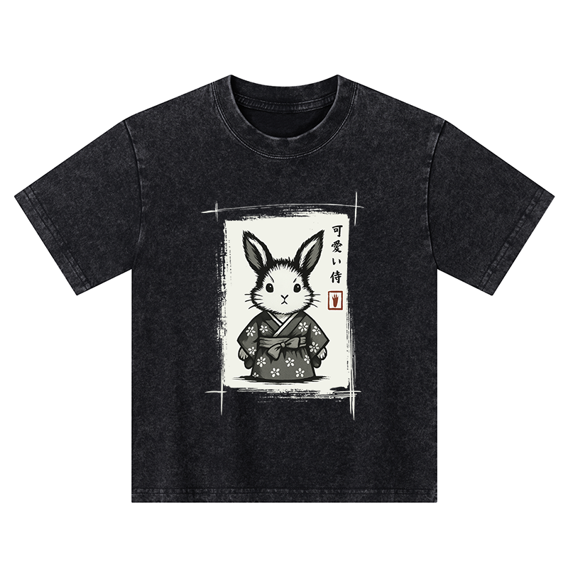 Tokyo-Tiger Woodcut Bunny Kids Washed T-Shirt