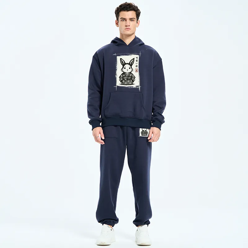 Tokyo-Tiger Woodcut Bunny Fleece Lined Hoodie Set