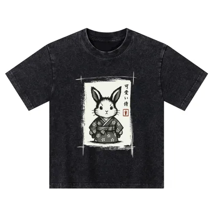 Tokyo-Tiger Woodcut Bunny Kids Washed T-Shirt
